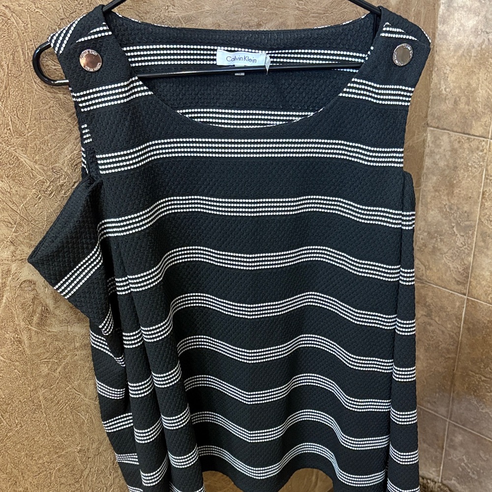 Calvin Klein Black and White Striped Blouse